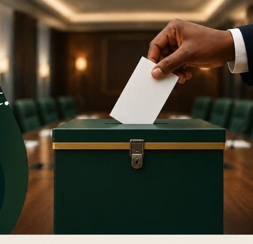 A voter placing a ballot into a sealed ballot box